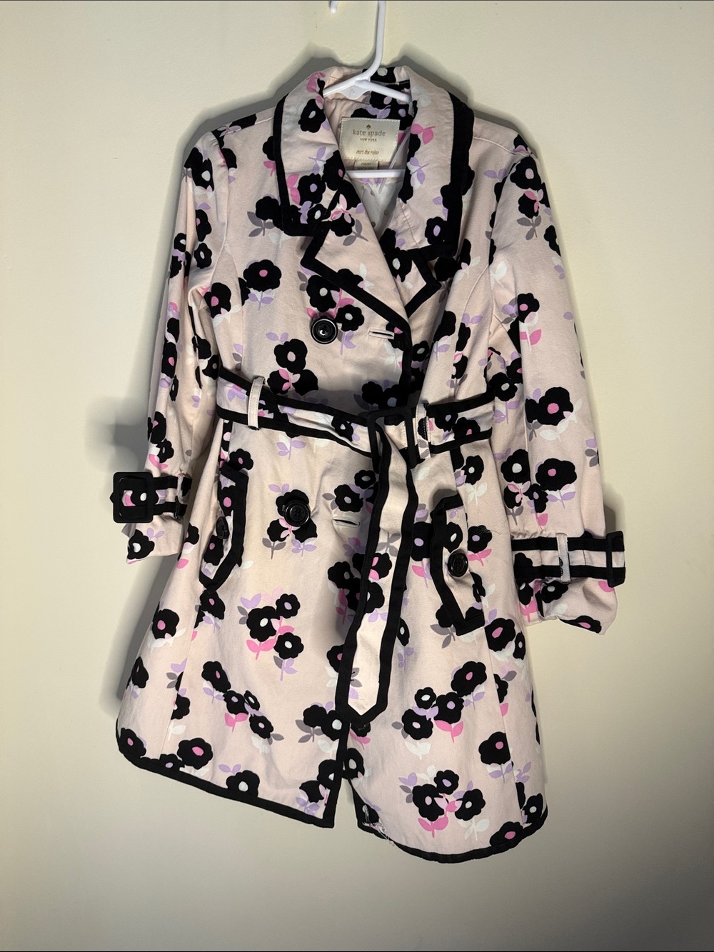 kate spade Pink & Black Floral Trench Coat